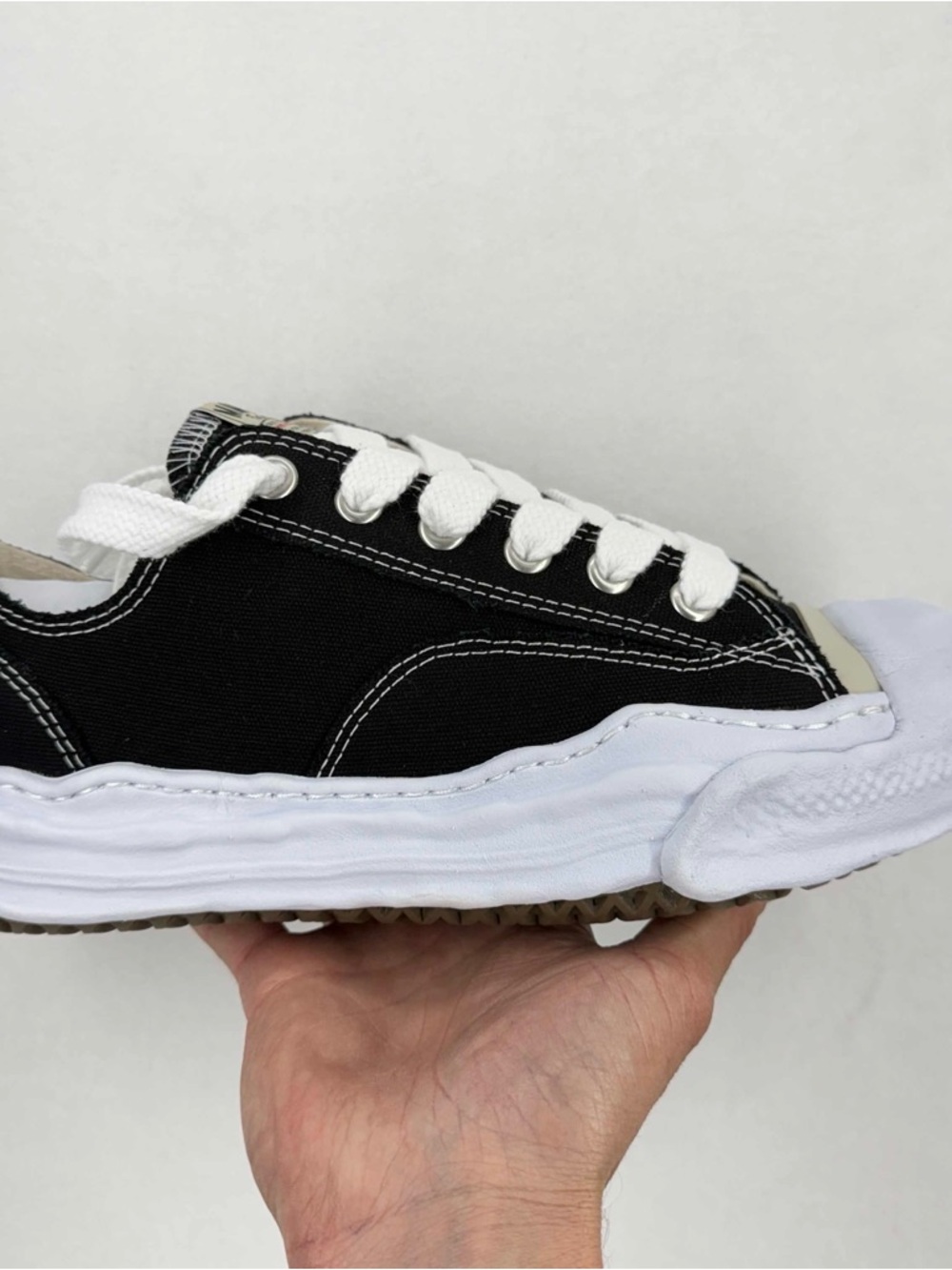 Black maison mihara Canvas Low-Top Sneakers with White Sole